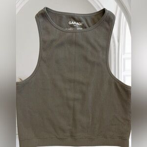 Garage ribbed scooped neck stretch tank ribbed crop top XS Gray Grey